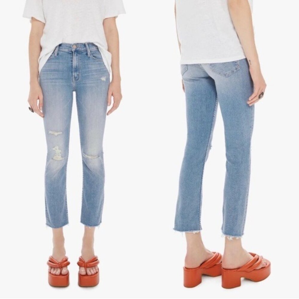 MOTHER Denim Mid Rise Dazzler Ankle Fray; Weekend Kitten wash; Sz 28